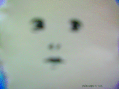 blurred face, pen and ink