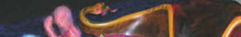 pink felt person thinking beside golden serpent
